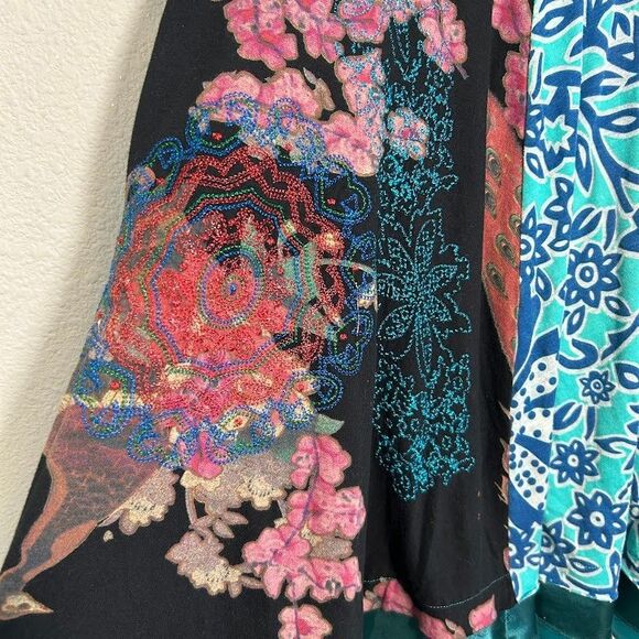 VTG Y2K Desigual A Line Circle Skirt XL Embroidered Patchwork Floral Whimsical - Picture 5 of 10